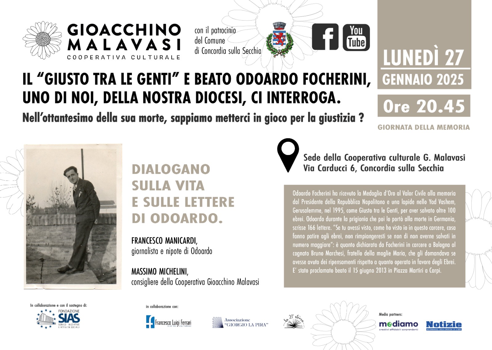 Concordia, lunedì 27 gennaio alla Cooperativa culturale “Malavasi” un incontro su Odoardo Focherini