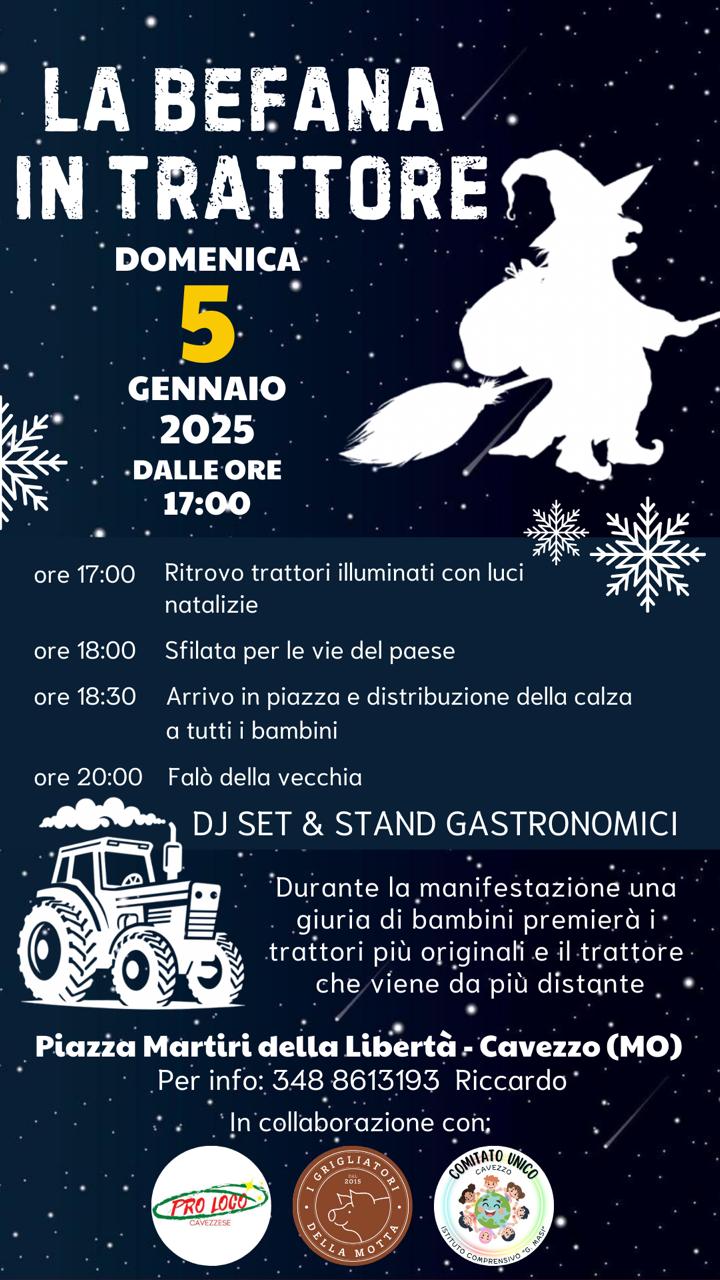Cavezzo, domenica 5 gennaio la Befana arriva in trattore