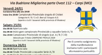 Carpi, dal 24 al 26 gennaio al via le finali provinciali di freccette