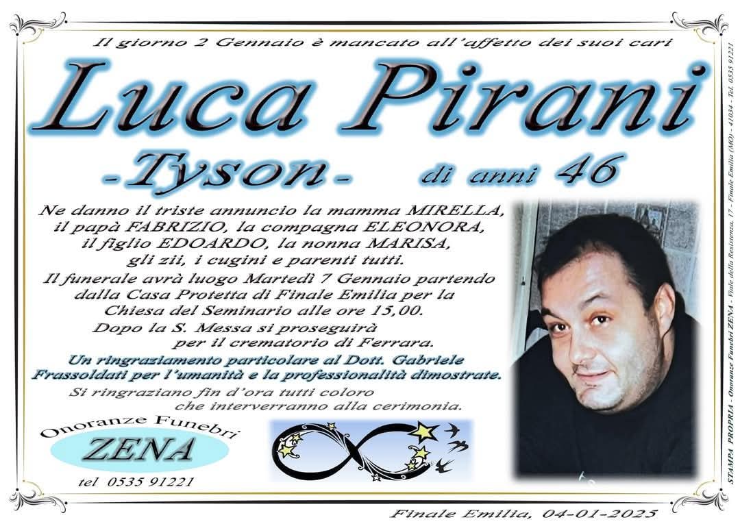 Finale Emilia, comunità in lutto per la scomparsa di Luca Pirani