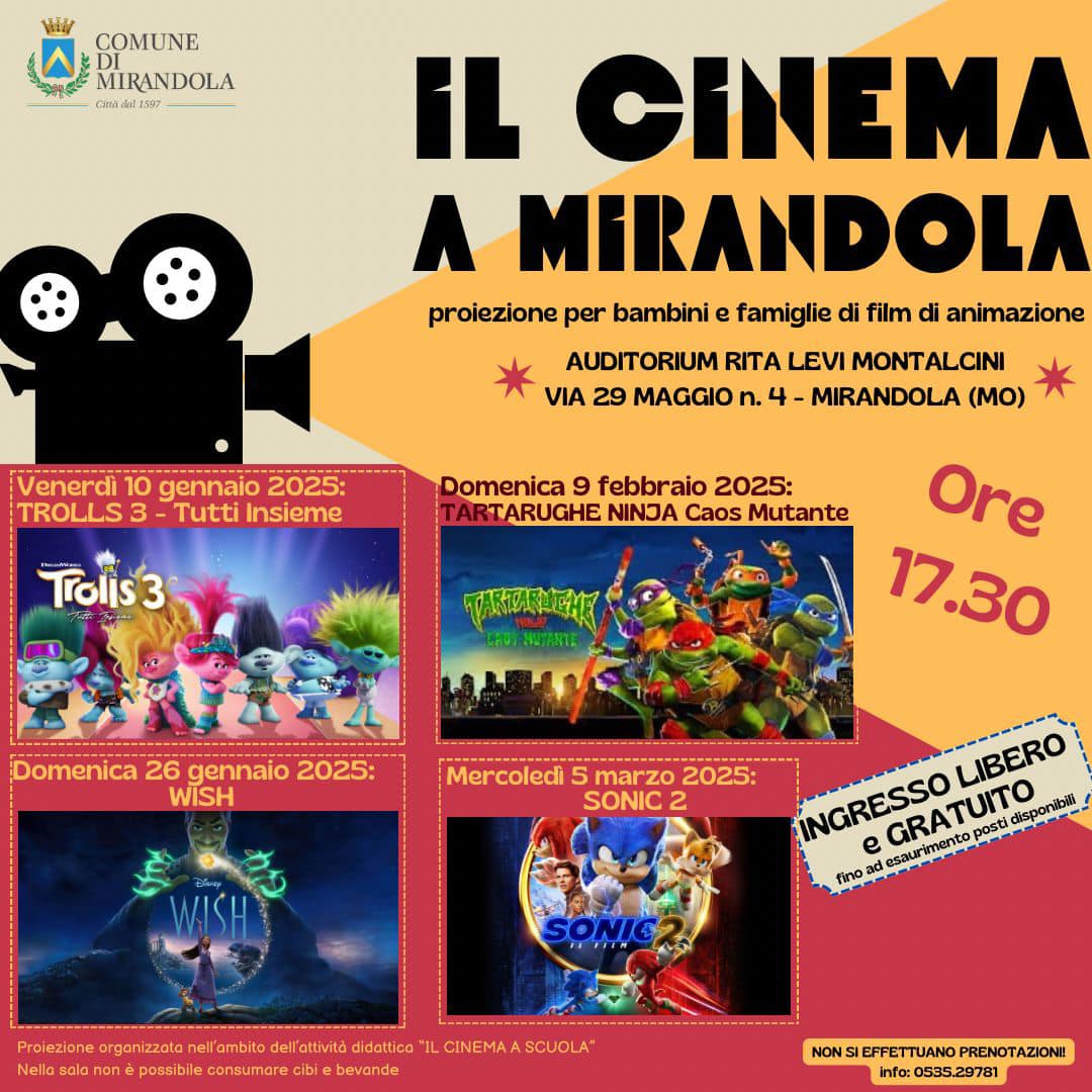 Cinema a Mirandola, ecco i titoli della programmazione gratuita