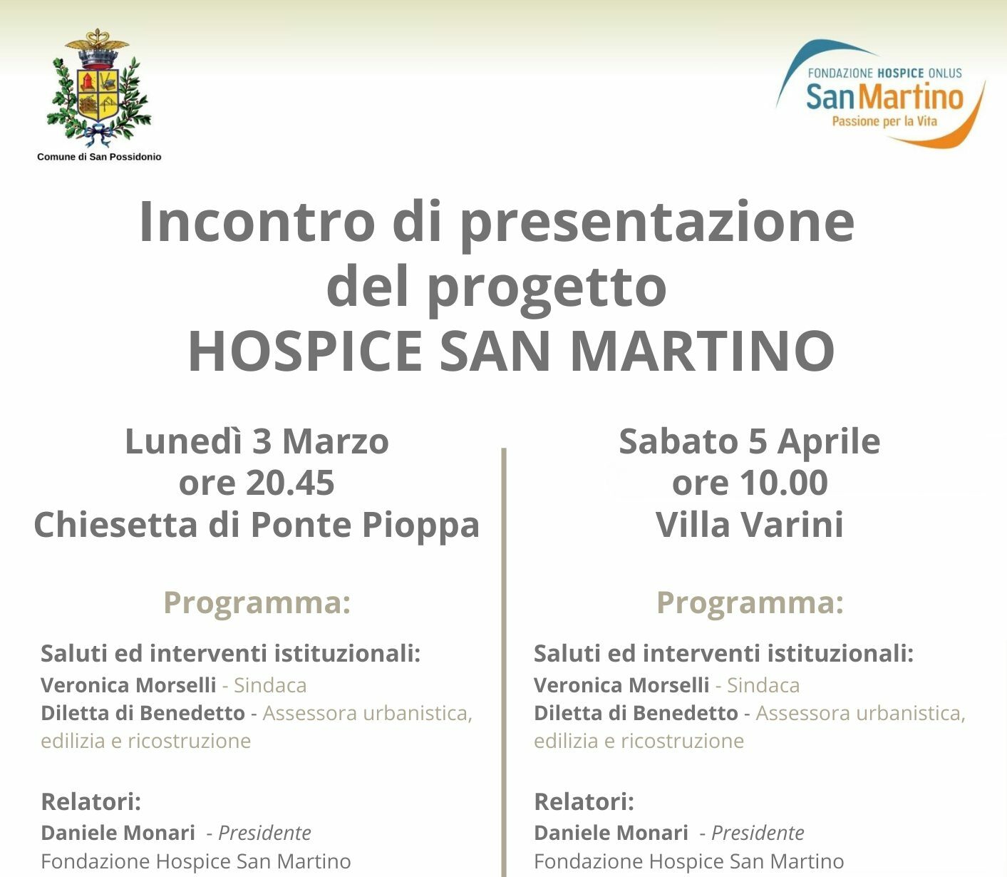 Hospice San Martino, a San Possidonio due incontri per presentare il progetto