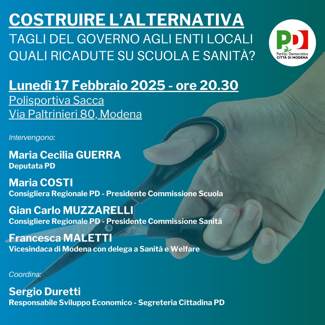 Modena, tagli agli enti locali e ricadute su scuola e sanità: se ne parla lunedì 17 febbraio in Polisportiva Sacca