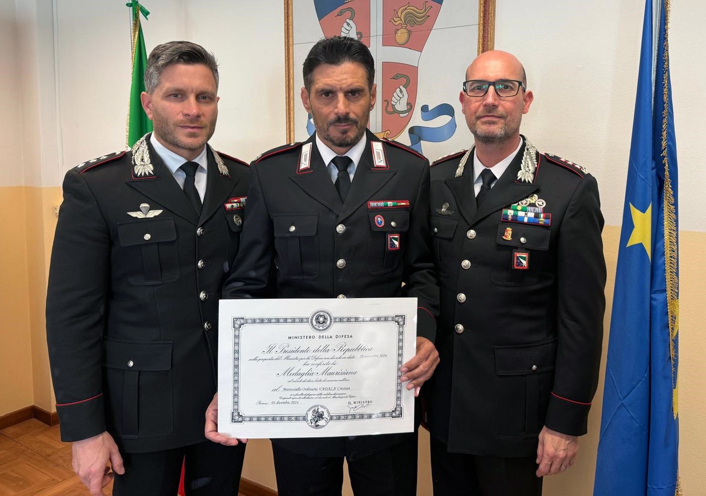Sassuolo: conferita la Medaglia Mauriziana al Maresciallo Ordinario Cristian Vadalà