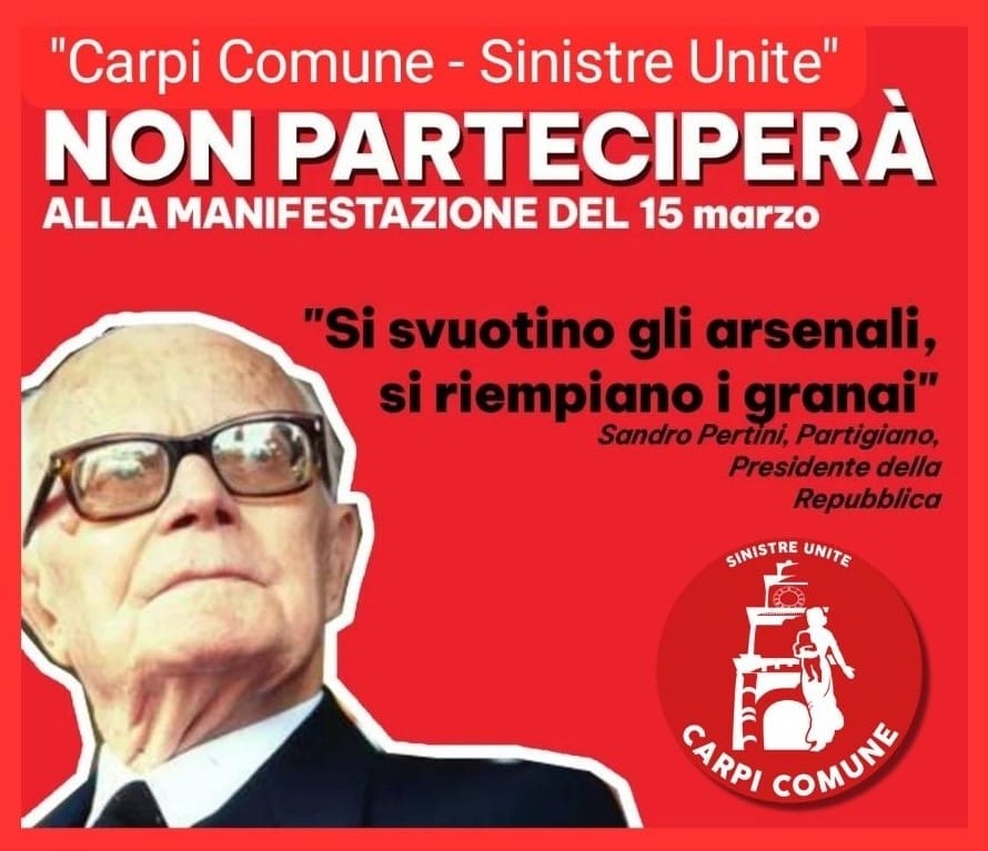 Manifestazione per l’Europa, La lista Civica “Carpi Comune – Sinistre Unite” non parteciperà alla manifestazione promossa da “Pacificazioni”