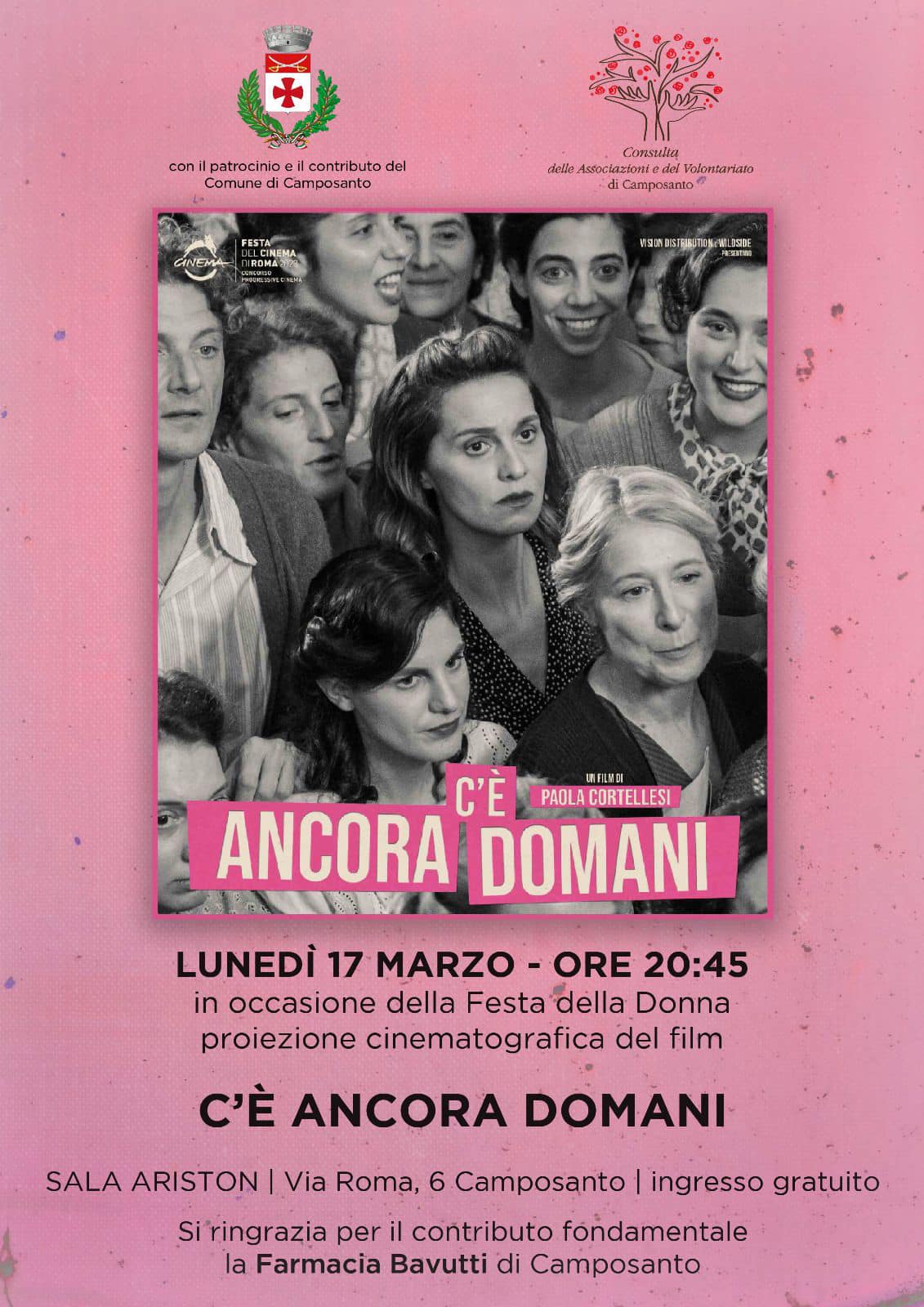 “C’è ancora domani” in proiezione gratuita a Camposanto