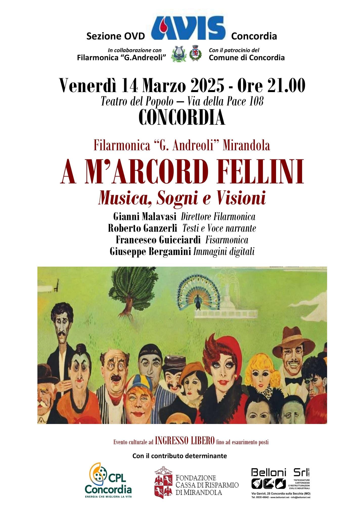 “A m’arcord Fellini”, a Concordia uno spettacolo per ringraziare i donatori Avis