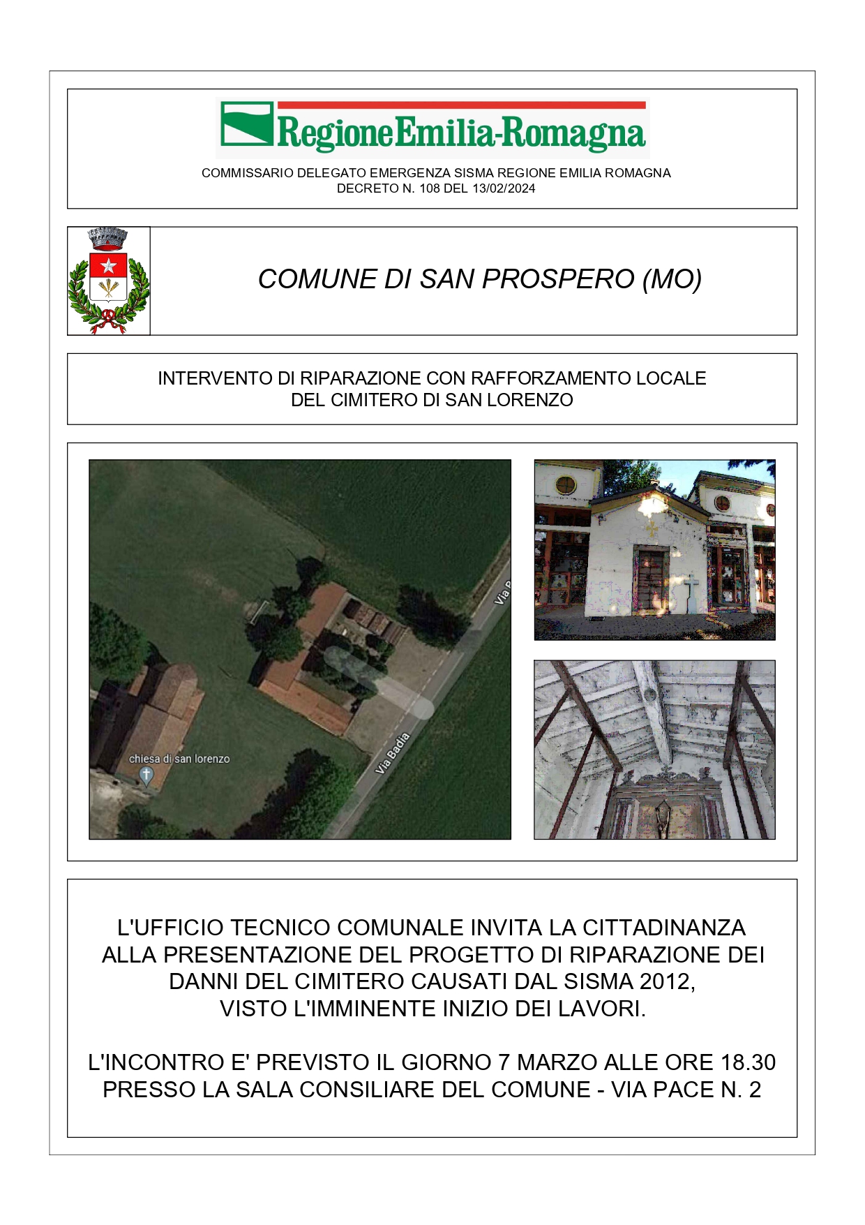 San Prospero, venerdì 7 marzo sarà presentato il progetto di recupero del cimitero di San Lorenzo