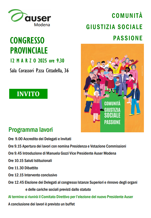 Mercoledì 12 marzo, convocato il Congresso provinciale Auser