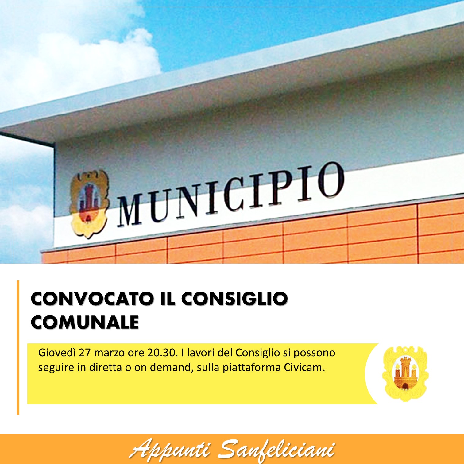 San Felice, giovedì 27 marzo si riunisce il consiglio comunale