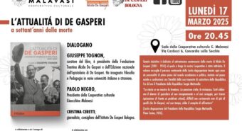 Concordia, lunedì 17 marzo alla Cooperativa Malavasi si presenta il libro “L’attualità di De Gasperi: lezioni di storia e di politica”