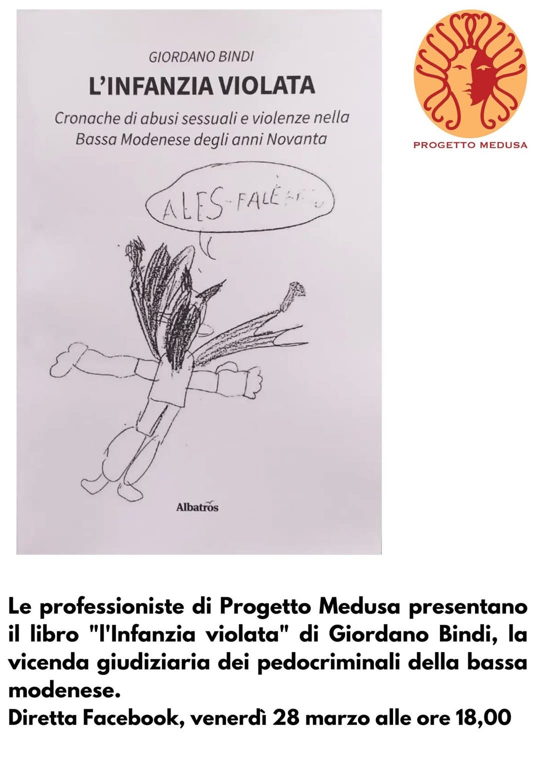 Venerdì 28 marzo, Giordano Bindi presenta il suo libro sugli abusi sessuali e violenze nella Bassa modenese negli anni Novanta