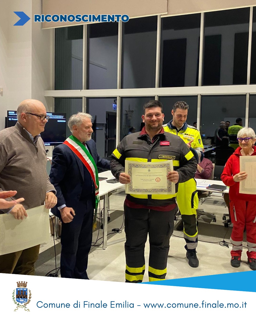 Finale Emilia, dal consiglio comunale riconoscimenti per Protezione Civile, Croce Rossa e Vigili del Fuoco