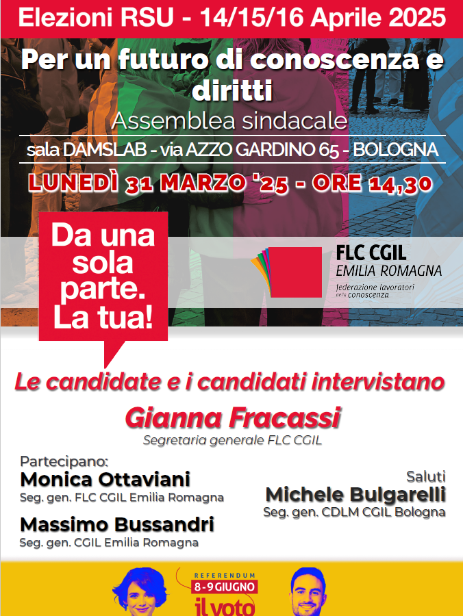 Bologna, lunedì 31 marzo i candidati Rsu della Cgil incontrano la segretaria generale nazionale Gianna Fracassi