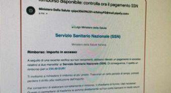 Alert ministero Salute: “False mail che promettono rimborsi, non cliccate su link”