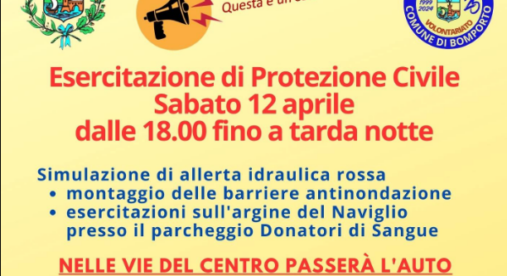 Sabato 12 aprile esercitazione di Protezione Civile a Bomporto: si simula un'allerta idraulica rossa Sabato 12 aprile esercitazione di Protezione Civile a Bomporto: si simula un'allerta idraulica rossa