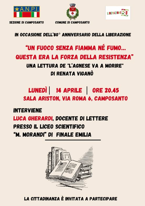 Camposanto celebra l’80° anniversario della Liberazione con una serata dedicata alla Resistenza e alla letteratura