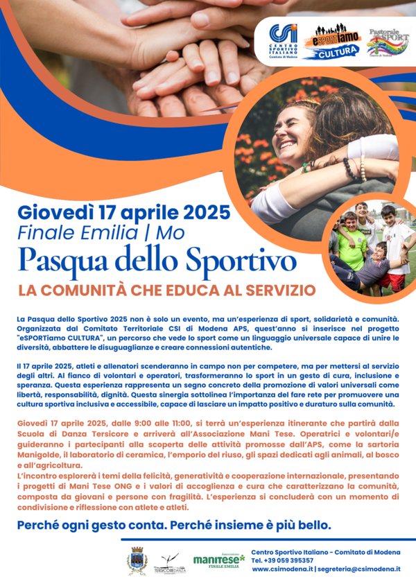 Giovedì 17 aprile arriva a Finale Emilia la Pasqua dello Sportivo del CSI