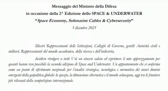 Crosetto: “Fondali marini e spazio orbitale nuovi snodi essenziali per sicurezza”