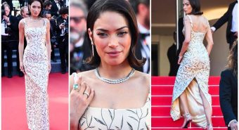Cannes, Elodie sul tappeto rosso con un look da diva d'altri tempi